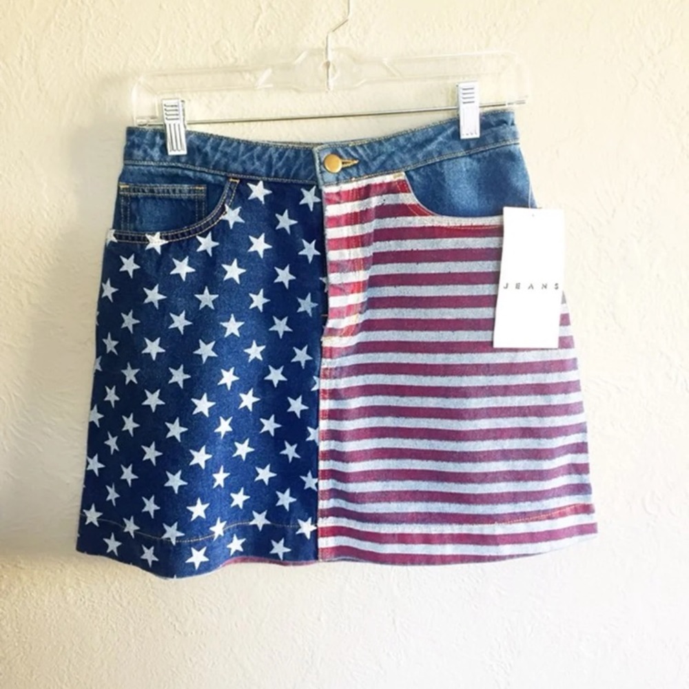 Stars & Stripes High-Waisted Denim Skirt